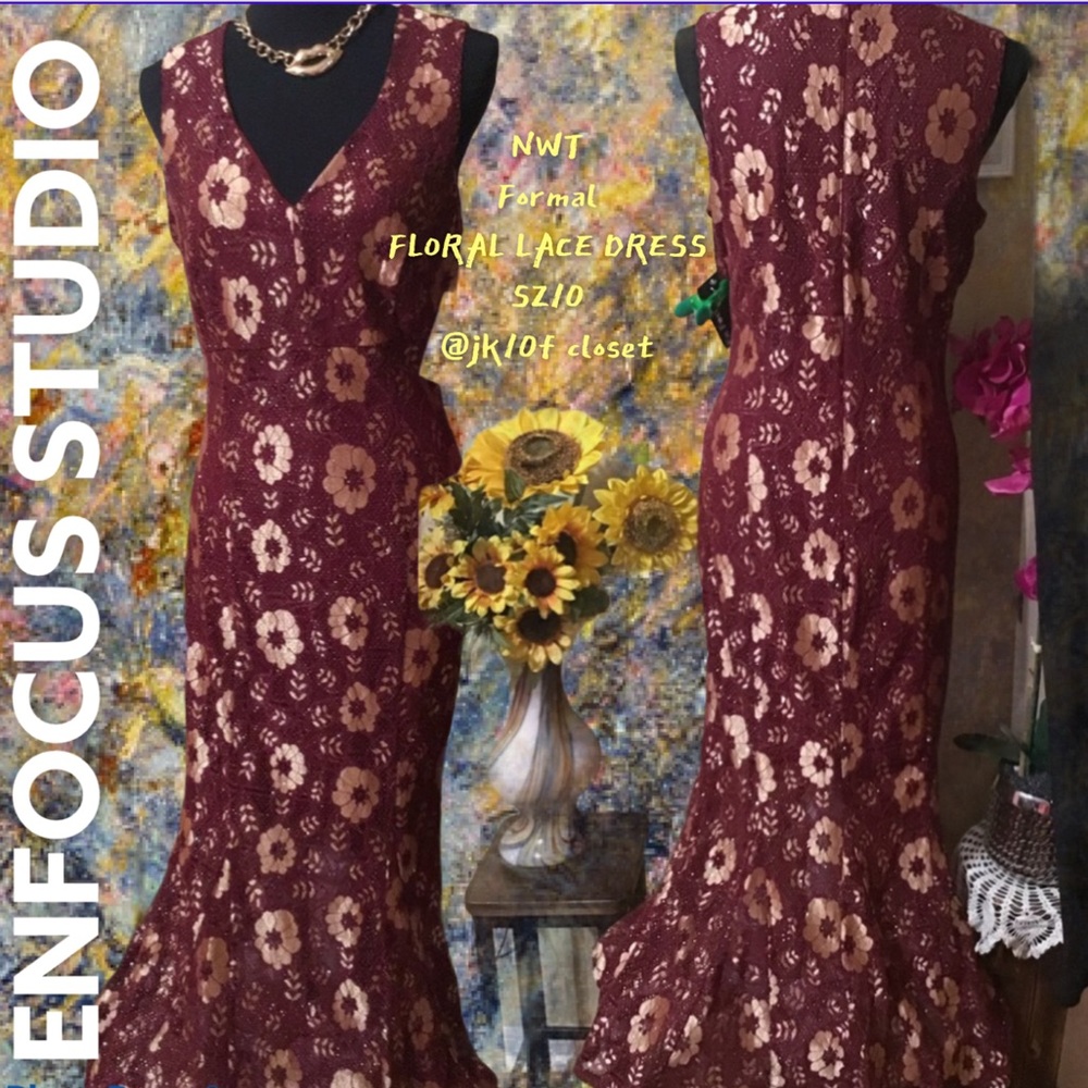 LOWEST🌺 NWT ENFOCUS STUDIO Sz10 ROSE GOLD FLORALS FORMAL LONG DRESS